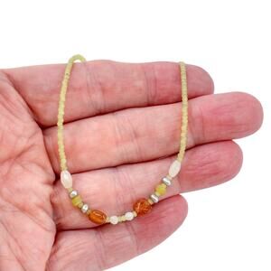 Estate Sterling Silver 925 UV Glass & Gemstone Necklace 15.5–17.5”